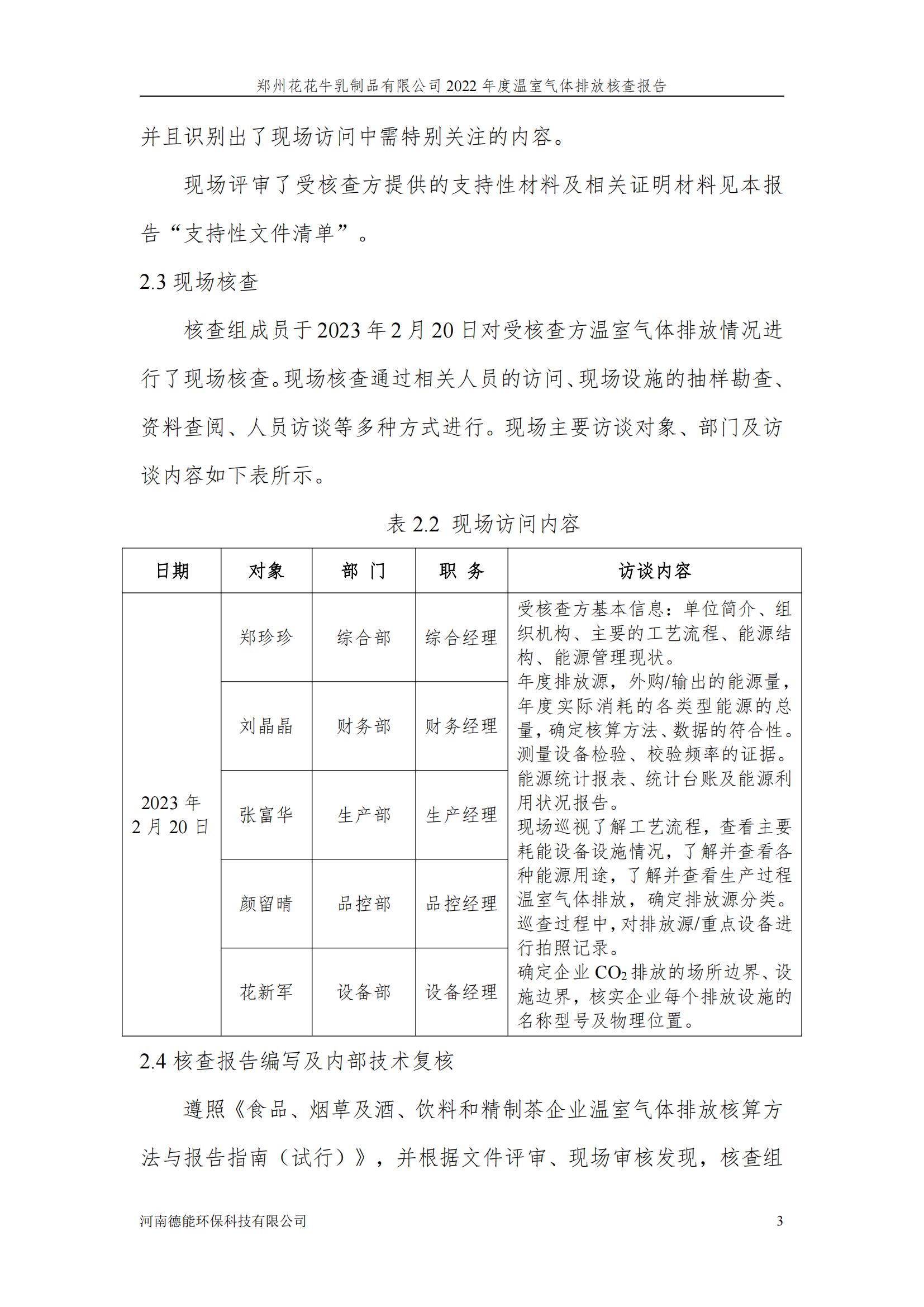 《郑州XK(中国)一站式服务平台乳制品有限公司2022年度温室气体排放核查报告》公示