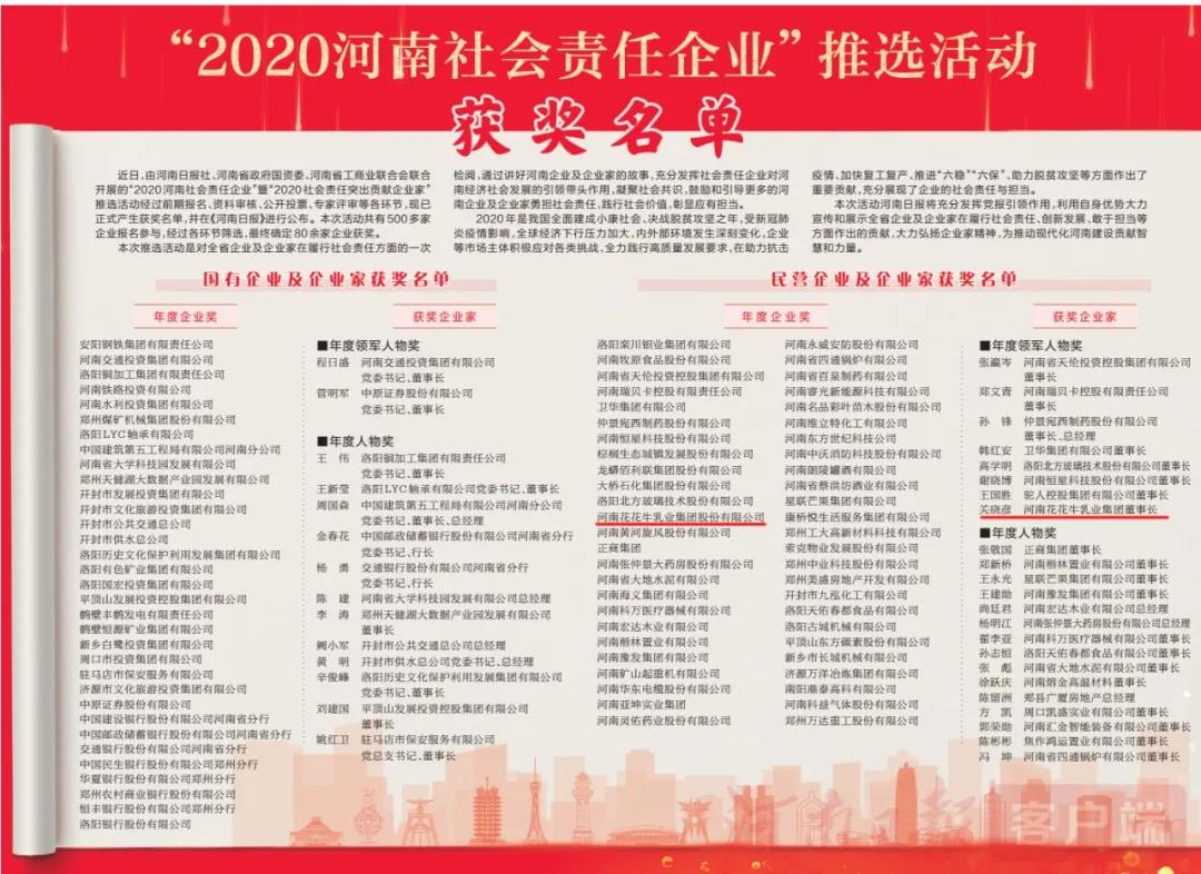荣誉 | XK(中国)一站式服务平台乳业集团斩获“2020河南社会责任企业”推选活动两项大奖 荣誉 | XK(中国)一站式服务平台乳业集团斩获“2020河南社会责任企业”推选活动两项大奖